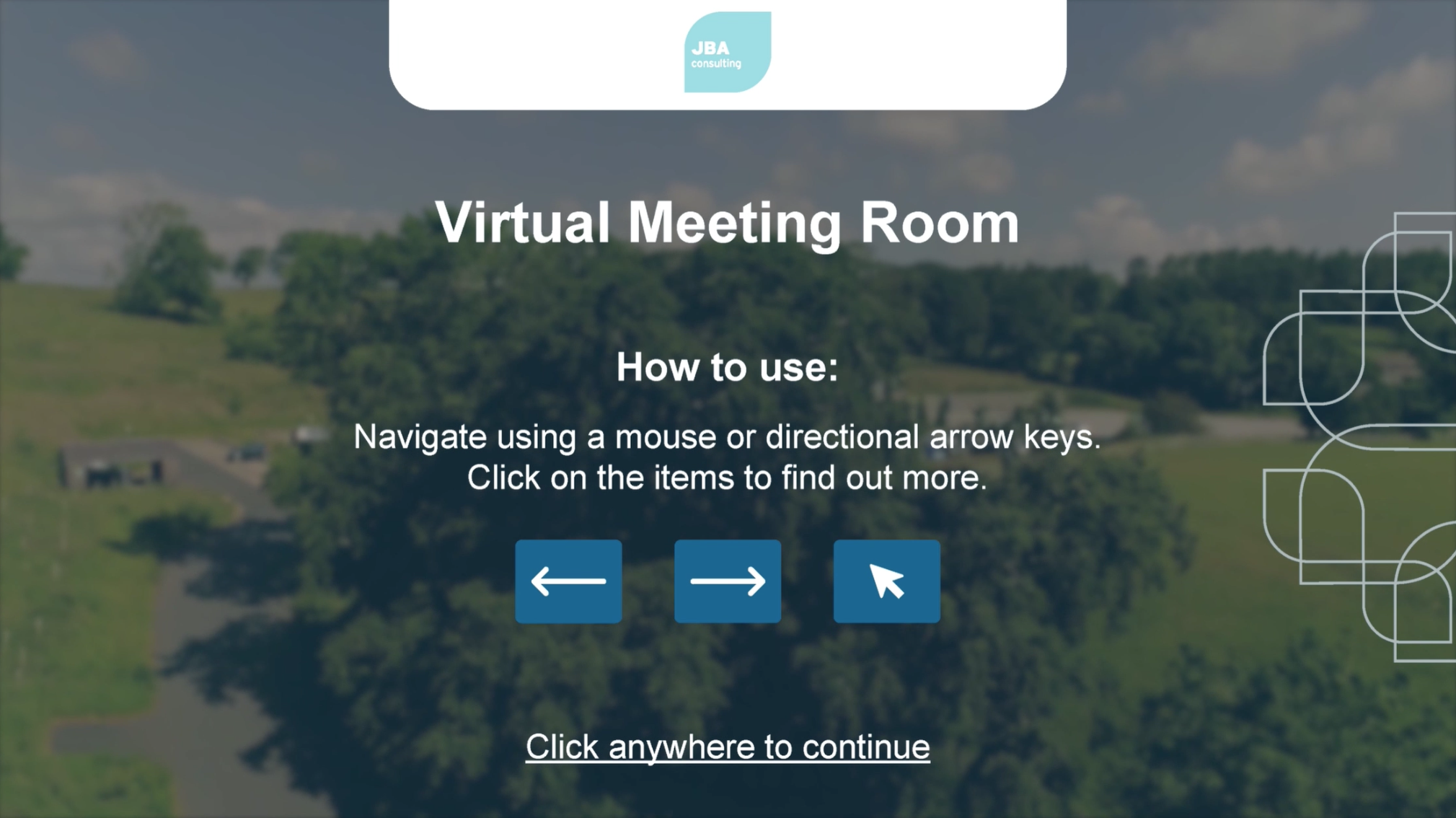 Screen shot of the GUI, of a virtual reality rooms loading screen with instructions.