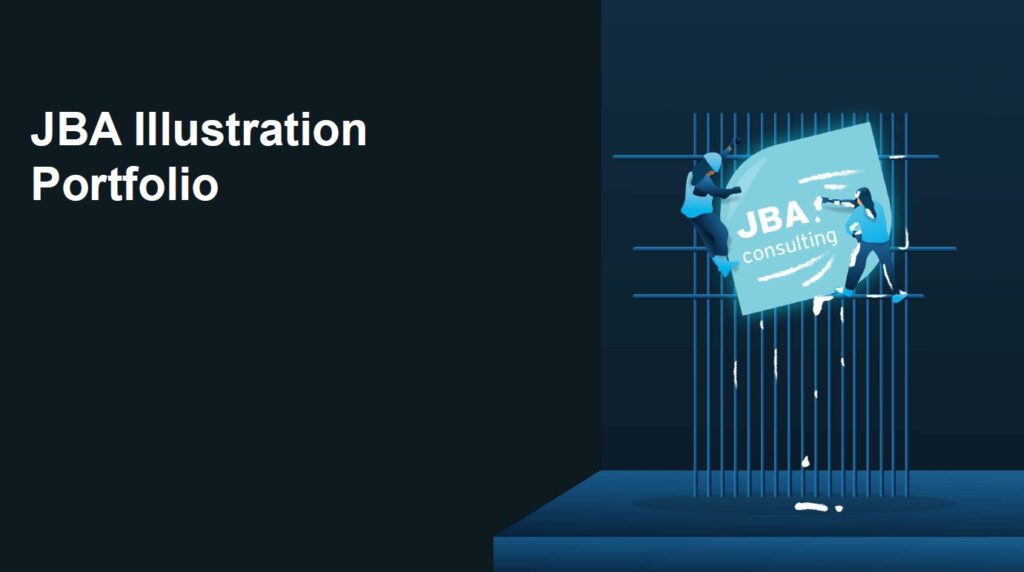 Image shows an illustration of 2 people painting a logo